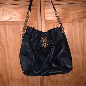 Michael Kors Hamilton Large Black Gold Lock Purse